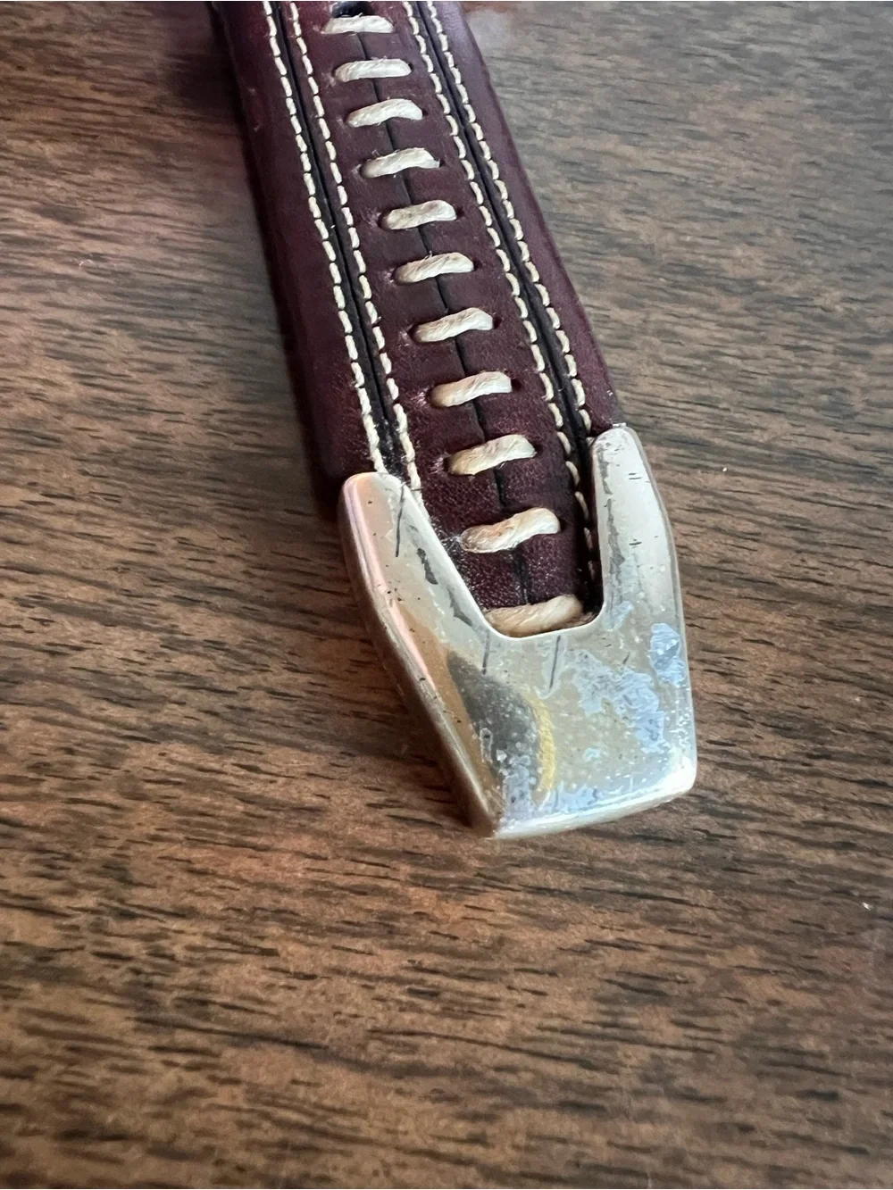 Vintage ONYX by Brighton Belt 42 Brown Leather Whipstitch Silver Western